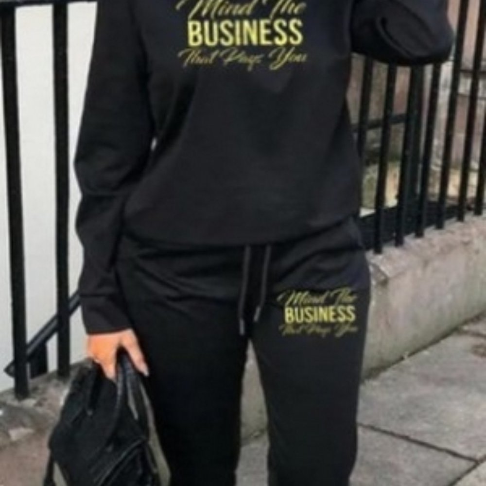 Long Sleeve Letter Print Sweatshirt & Drawstring Pants Set